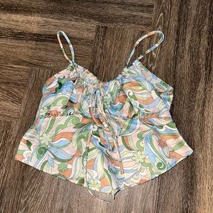 Sadie & Sage NWOT White/Blue/Green Silky Cropped Tank Top Size M